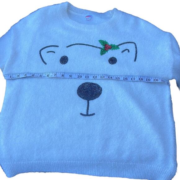 Holiday Time white fuzzy sequin polar bear sweater size XL 16/18 - Picture 5 of 7